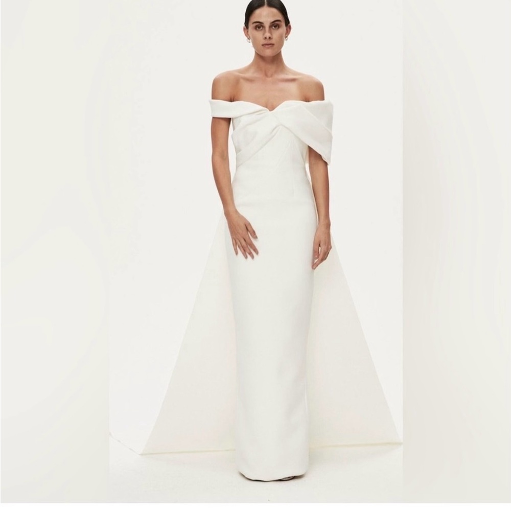 Rachel Gilbert, Matteo Cape Dress - Elegant White Off-Shoulder Gown